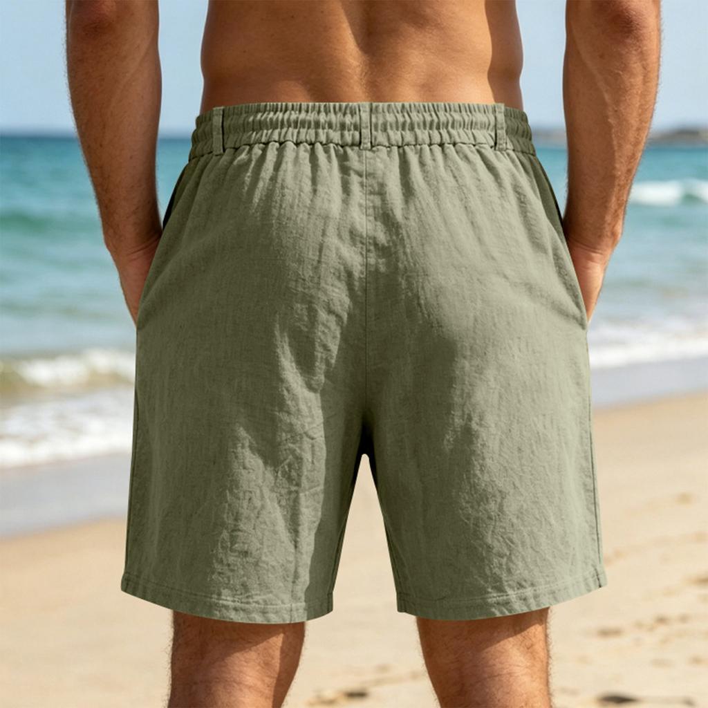 Men's Casual Loose Fit Linen Shorts with Elastic Waistband Drawstring and Pockets for Daily Commute Sport Beachwear