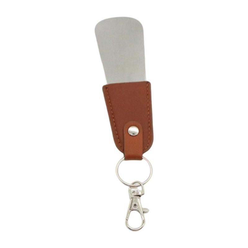 Rusts Resistant Stainless Steel Travel Shoe Horn Compact Size Leather Strap and Keychain Included Elderly Children Use