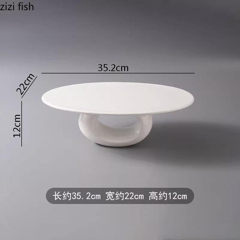 Farfurie Creativă Ceramică cu Picior Înalt, Farfurie Ovală Plată Alb Pur, Farfurie pentru Desert, Farfurii pentru Sushi, Veselă Specială