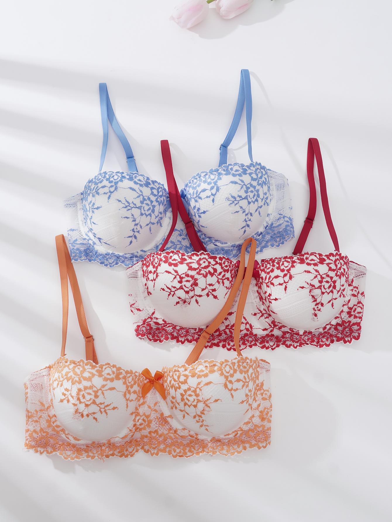 

Tume luxury sexy relief lace bra cover three-breasted adjustment type gathering large size underwear 90C помаранчевий