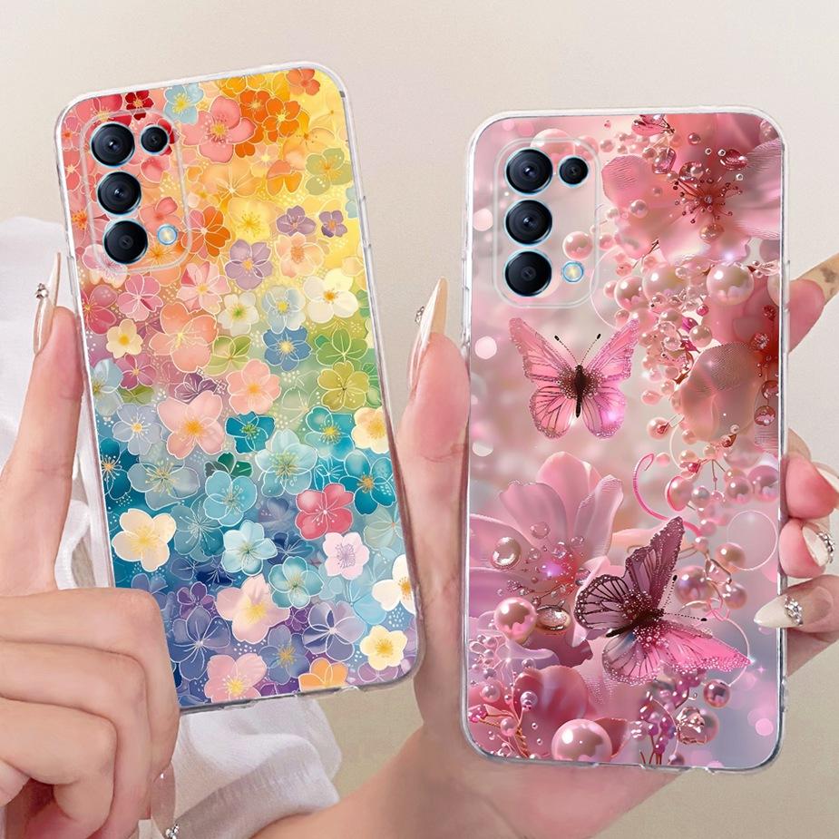 For Oppo Reno 5 Pro 5G Case CPH2201 Stylish Flowers Butterfly Painted Cover Soft Slim Phone Case For Oppo Reno 5 Reno5 Pro Shell