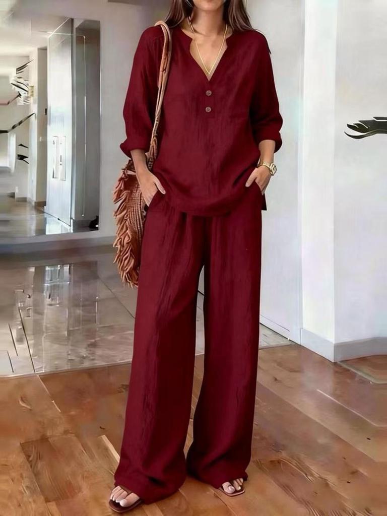 Women S Long Sleeve Solid Color Loose Casual Two Piece Set