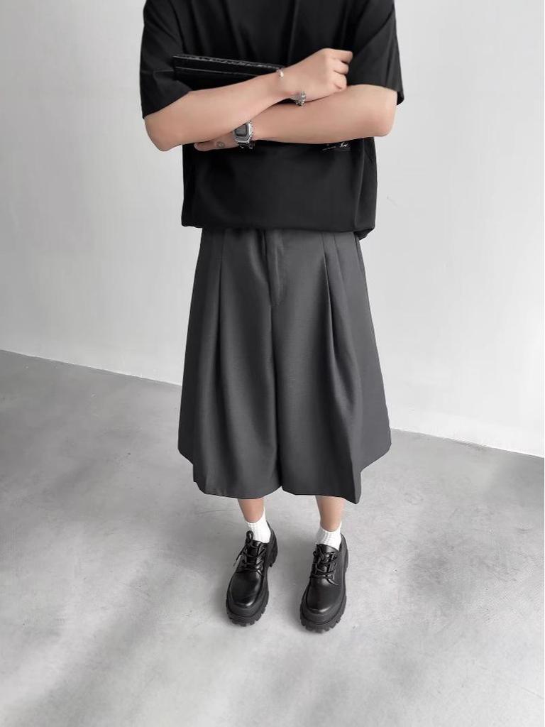 Unisex Schwarze High-Waist A-Linien Midilänge Weitbeinshorts - Sommer Leichtgewicht, Schlankmachend, Lässig Fünf-Punkt-Design