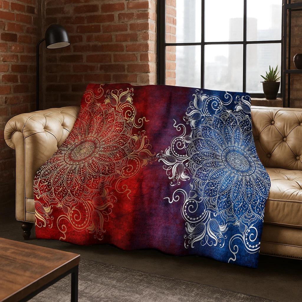 Bohemian Mandala Geometric Flower Flannel Blanket Soft Warm Blanket for Bedroom Room Living Room Bed Travel Camping Picnic Gift 75x90cm