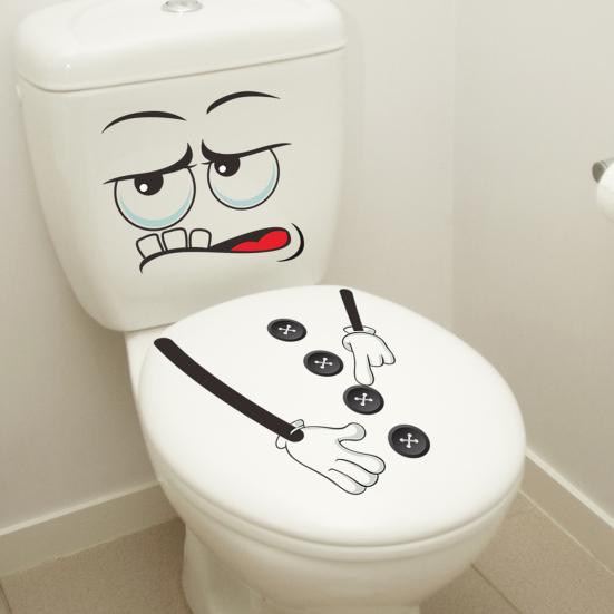 Adesivo da Toilette Espressione Cartone Animato Impermeabile Rimovibile Autoadesivo PVC Soggiorno Bagno Parete