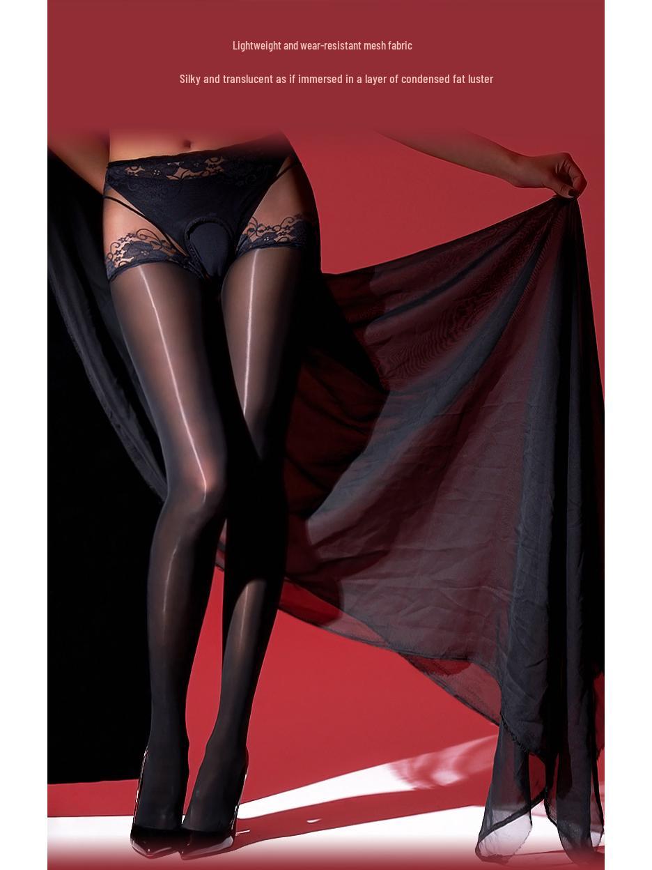 

Кружевные колготки с открытой ластовицей, глянцевые черные - Сексуальные колготки против затяжек для женщин L Glossy Panties Integrated Open Crotch чёрный