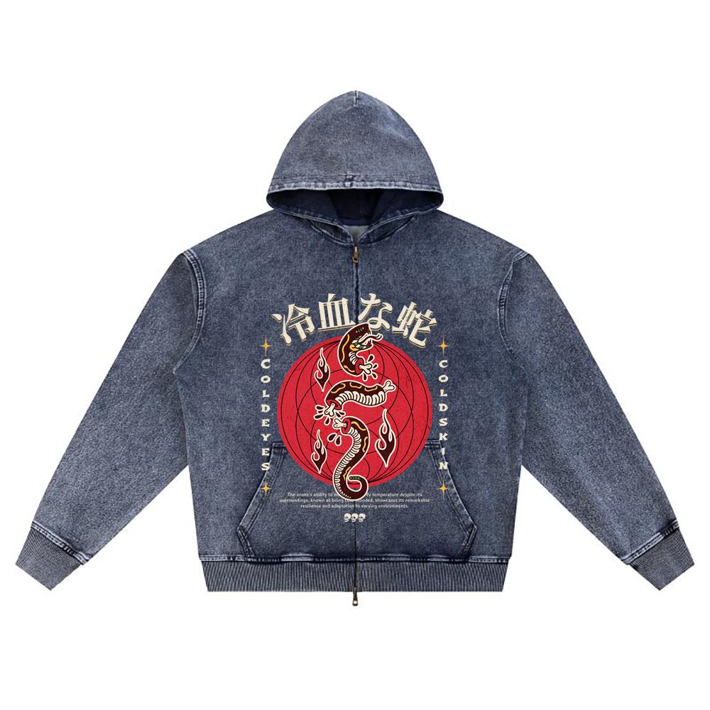 

DTG print Knitted Denim Zip-Up Hoodie Streatwear Brother Print Zipper Hoodies XL