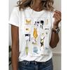 Women's short sleeved T-shirt, multiple cats posing in interesting positions