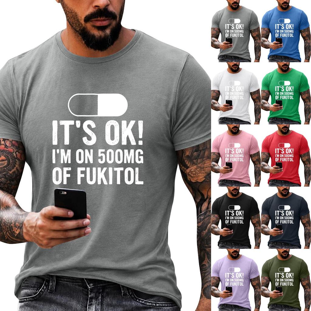 Men's Funny Letter Print Loose Fit Casual T-Shirt for Everyday Wear