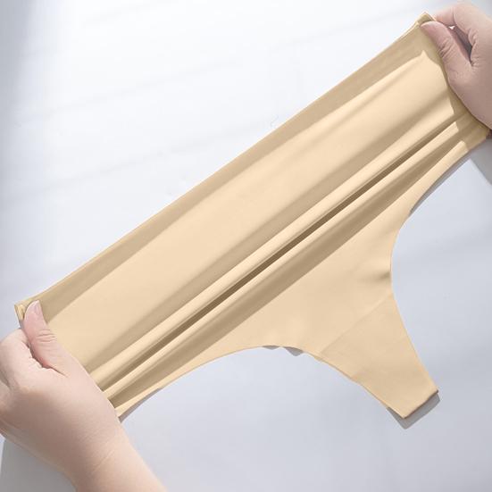 Women High Waisted Seamless Thongs Control Solid Color Breathable Tummy Panties Stretch Ladies Ice Silk Brief