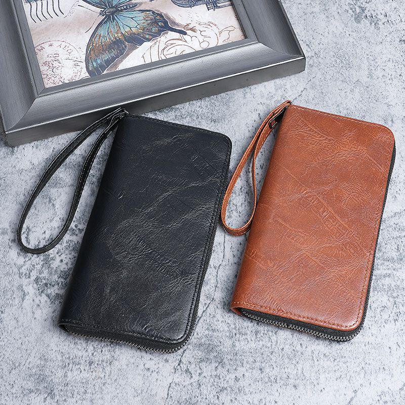 Men's Vintage Leather Wallet with Zipper: Slim, Multifunctional, Multi-Card Slot, Phone Holder, Coin Purse