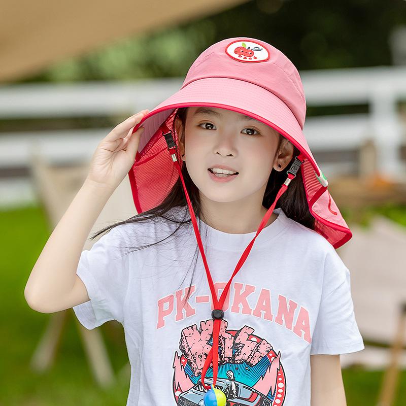 Kids' Summer Sun Hat with Neck Protection, Versatile Large Brim, Cute Half-Open Top for Girls