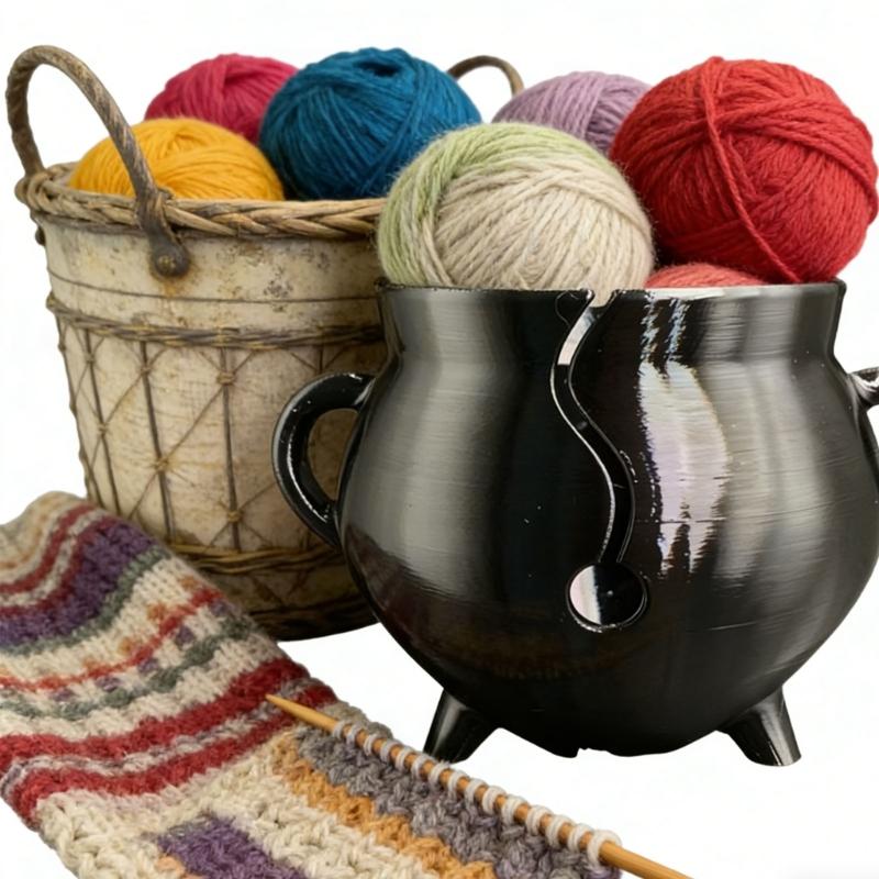 Runde Form Kunststoff Garnschale mit geschnitzten Löchern Tragbarer Garnspender Strickwerkzeug Organizer Zum Stricken Häkeln