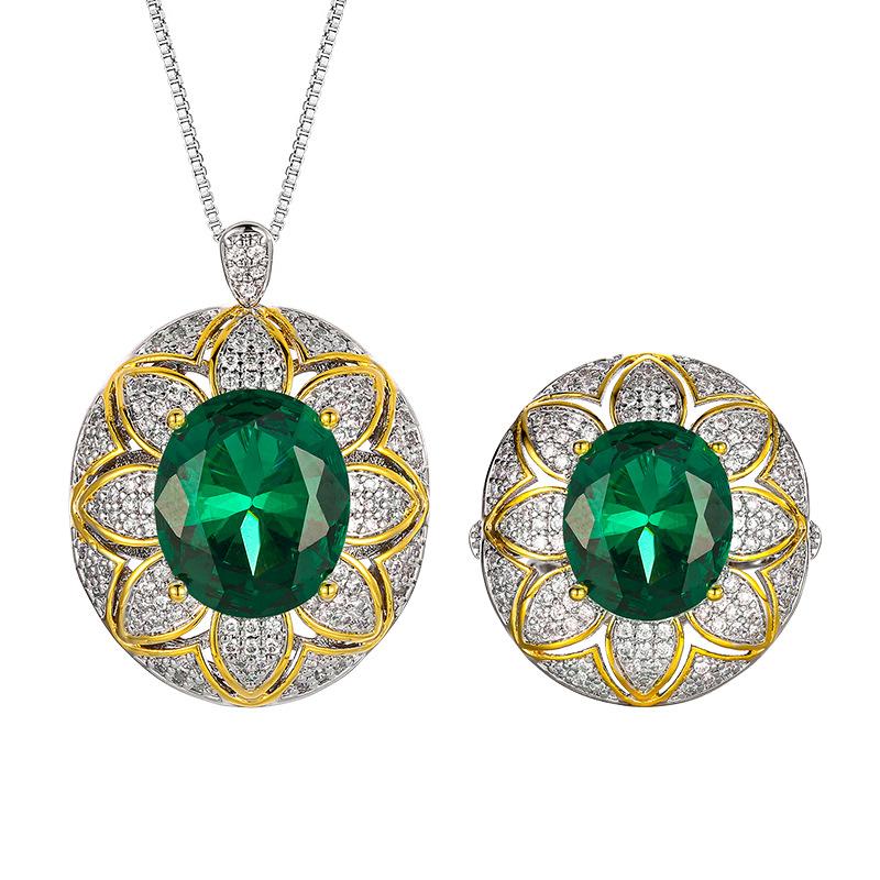 Jewelry Hot Color Treasure Set Ring Necklace Red Blue Emerald Flower Design Women's Luxury