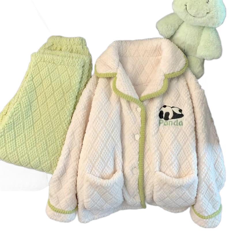 Women's Cute Panda Fleece-Lined Robe - Thick, Cozy Autumn/Winter Pajamas