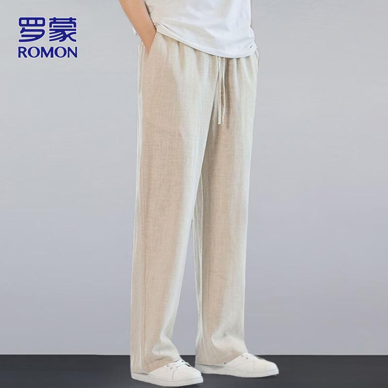 ROMON Men's Summer Loose Linen Casual Long Pants