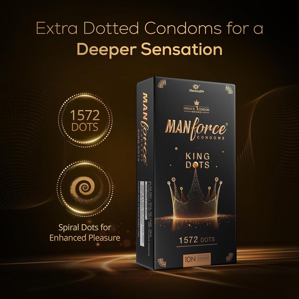 Manforce King Dots Extra Dotted Unflavored Condoms Pack of 4 X 10 Pieces Textured Latex Protection Value Pack Comfort Fit