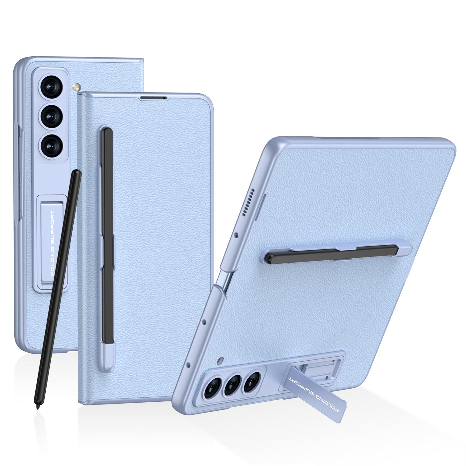 

GKK For Samsung Galaxy Z Fold5 5G Case PU Leather Phone Cover with Pen Slot/Screen Protector Baby Blue