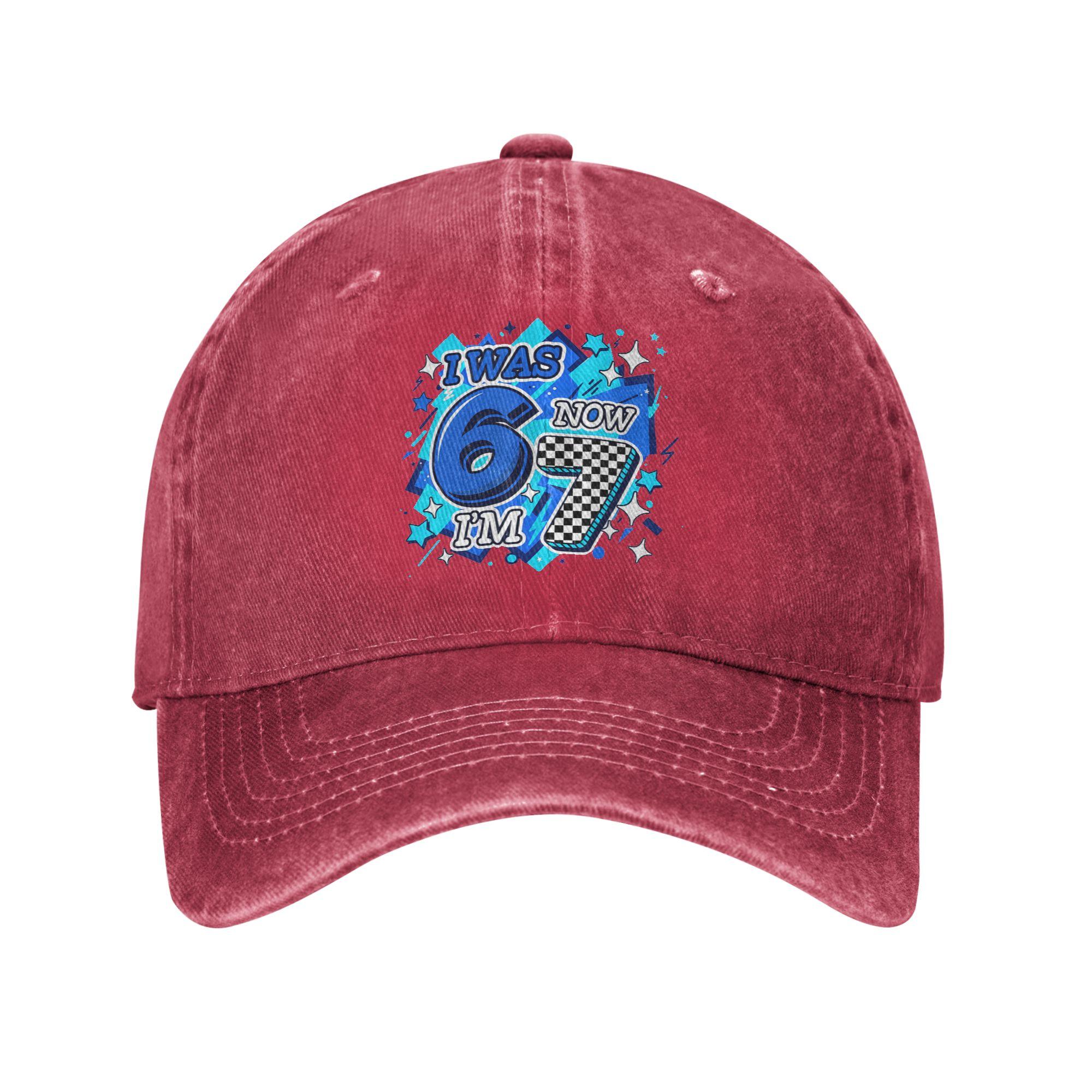 

Summer Blue Checkered I was 6 Now Im 7 67 Meme Baseball Cap Sun Dropshipping Washed Trucker Hat Female Male Baseball Caps One Size
