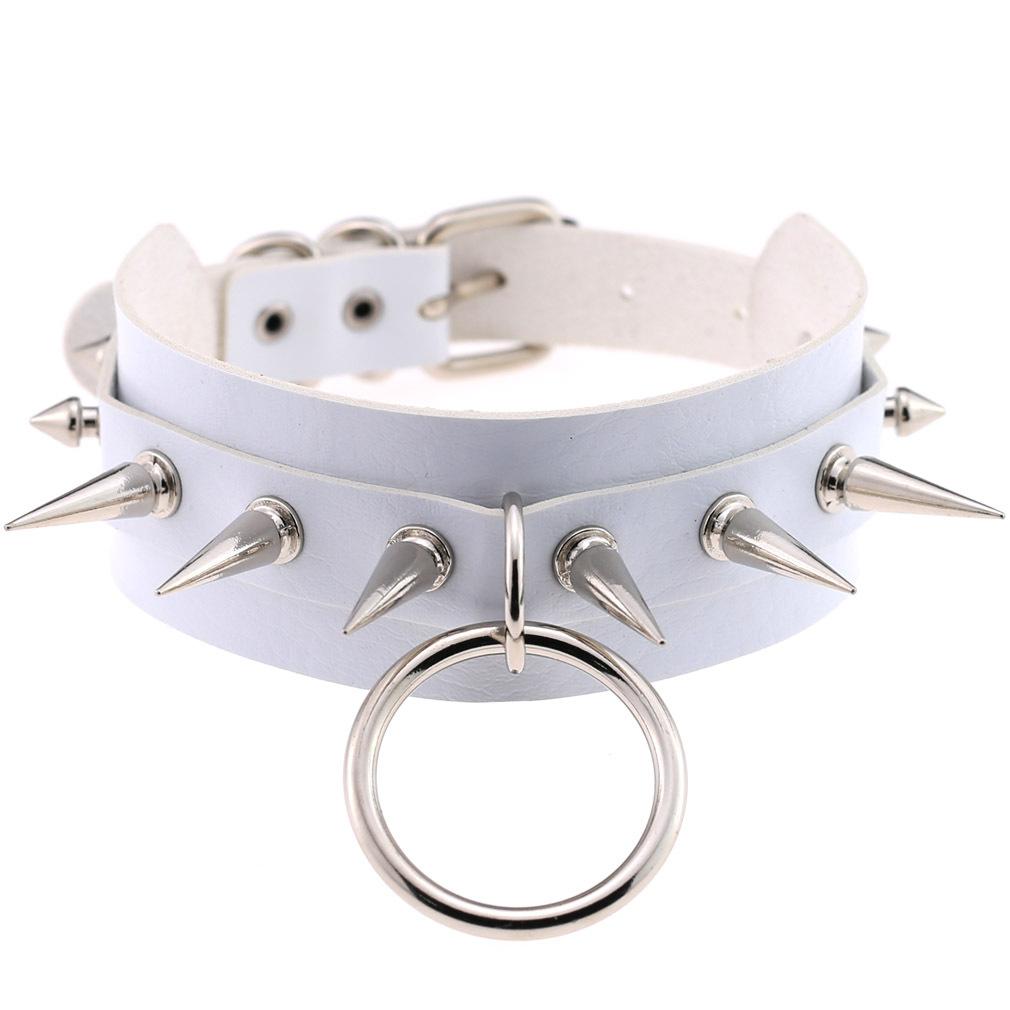 DIEZI Harajuku Bílý PU Kožený Kroužkový Choker Náhrdelník Pro Ženy Muže Vintage Gotický Hip Hope Nastavitelný Límcový Náhrdelník Šperky