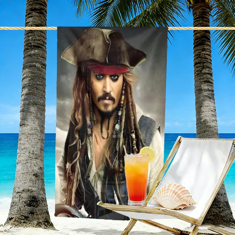 Captain Jack Sparrow Print Beach Towel Design, Soft, Lightweight. for Home Bathroom, Spa, Pool, Yoga, Surfing, Camping, Gift for Family, Friend