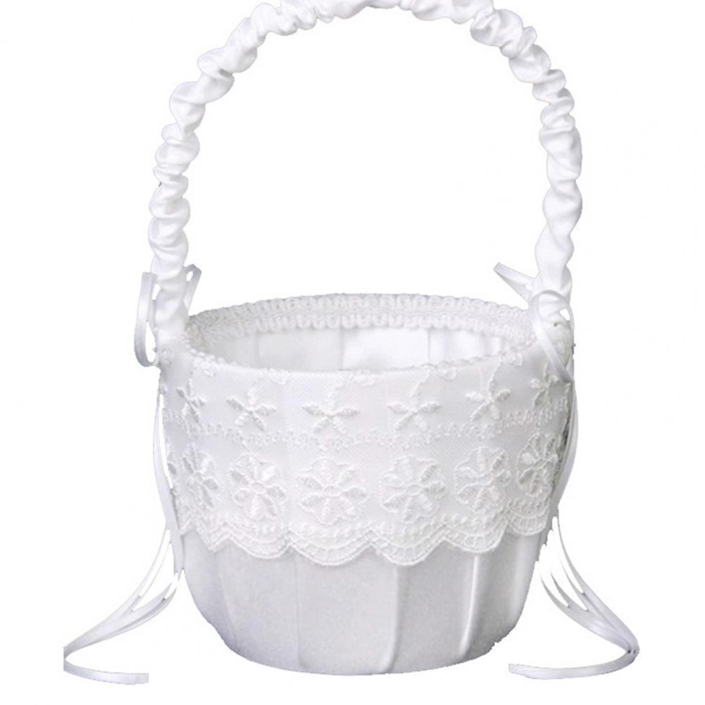 Romantic Flower Pearl Bowknot Basket Flower Basket Wedding Ceremony Party Rose Flower Girl Makeup Basket Party Petals Basket
