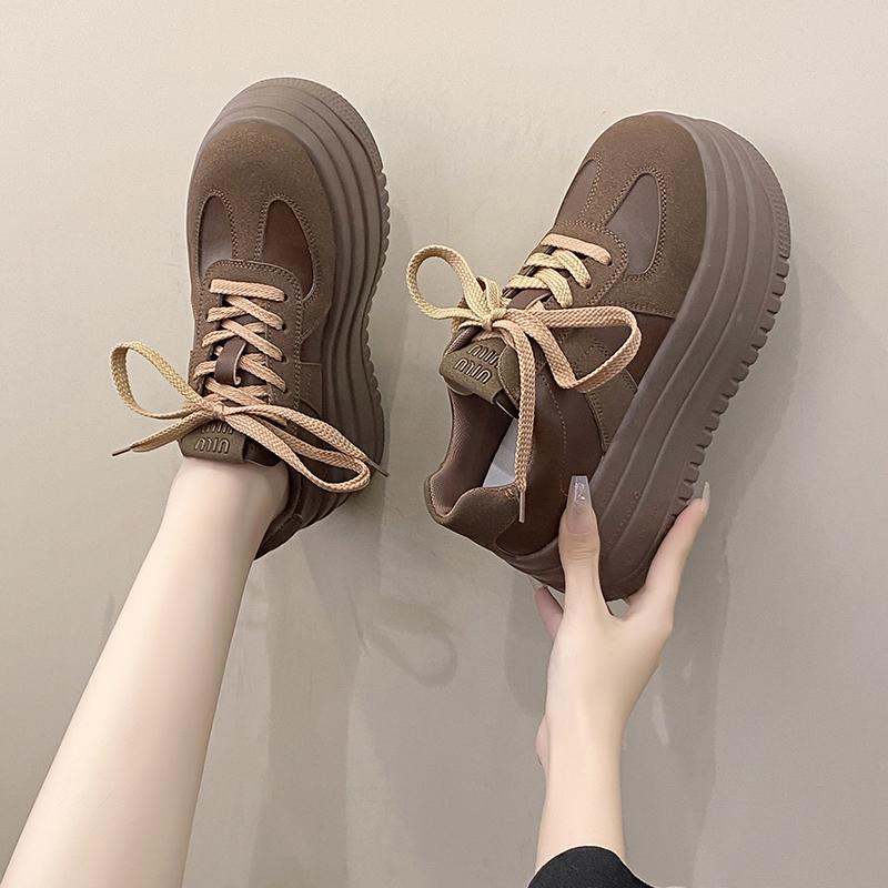 Mode 7CMDamen Freizeitsportschuhe Absätze Hohe Plateau-Sneakers Keilabsatz Höhenerhöhendes Schuhwerk Leder Leopard Bequeme Klobige Sneakers