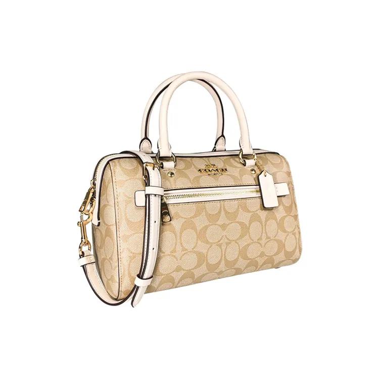 Coach Rowan PVC Boston Bag Handbag Large Women's Light Khaki (Unisex) Handbags 83607 IMDQC