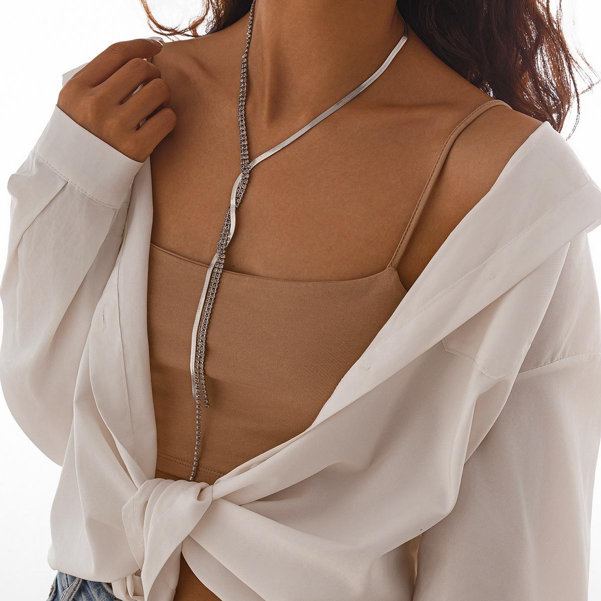 

ins простой длинный предмет бижутерии, креативное контрастное сращивание, плетеная цепочка «змеиная кость» с бахромой Copper Chain