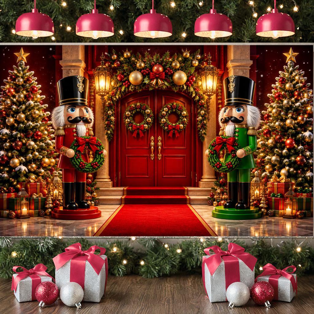 Holiday Background Sparkling Ornaments Christmas Party Banner Christmas Display Gift Box Decor Christmas Celebration Banner