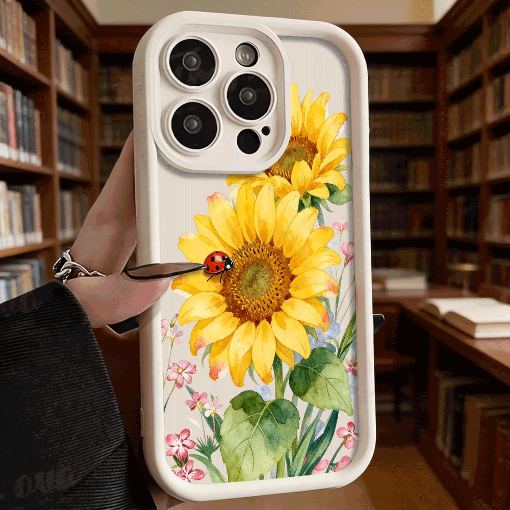 Sunflower Ladybug Watercolor Shockproof Soft Phone Case For Xiaomi Redmi Note 15 14 13 12 11 10 9 Pro Anti-Slip Anti-Fall Cover