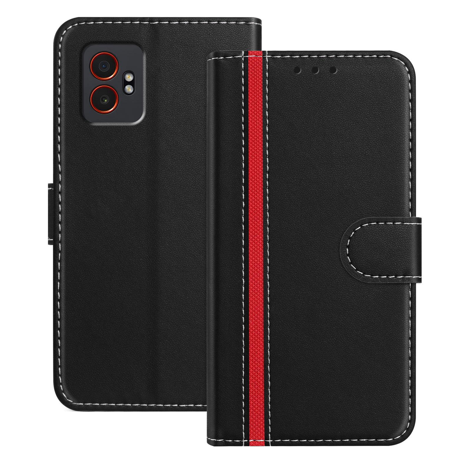 

For Samsung Galaxy XCover7 Pro Phone Cases Wallet Stand Color Splicing Leather Cover with Magnetic Clasp Black