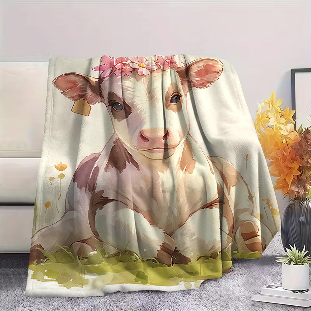 Coperta in Flanella con Stampa Bovini, Alta Qualità, Confortevole per Tutte le Stagioni, Decorazione per la Casa, Calore e Comfort, Perfetta per Regali di Natale