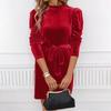 ins European and American velvet party elegant and generous lace-up waist and thin long-sleeved hip-wrapped short skirt