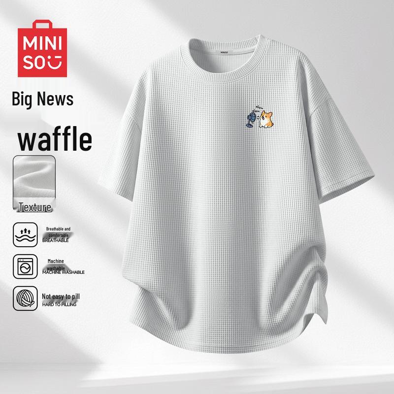 MINISO Men s Summer Heavyweight Waffle Knit Round Neck T-shirt XL