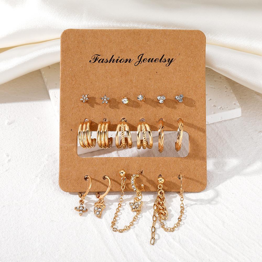 18-teiliges Set Studentenzubehör Geschenk Diamant Deluxe Ohrring Set Dreilagige Ohrringe Mädchen Party Quaste Hohl Schmetterling Süßes Ohrring Set