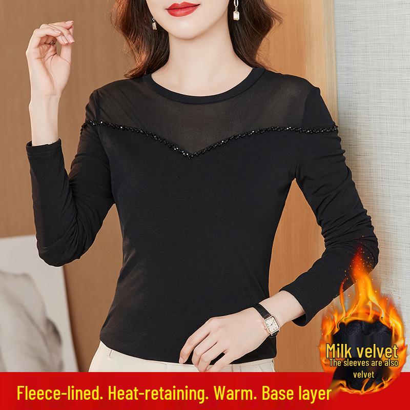 

Women s Winter Handmade Beaded Fleece-Lined Gauze Top 3XL