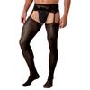 Mens Crotchless Pantyhose Floral Lace Design Open Leggings One Piece Garter Stockings Club Wear
