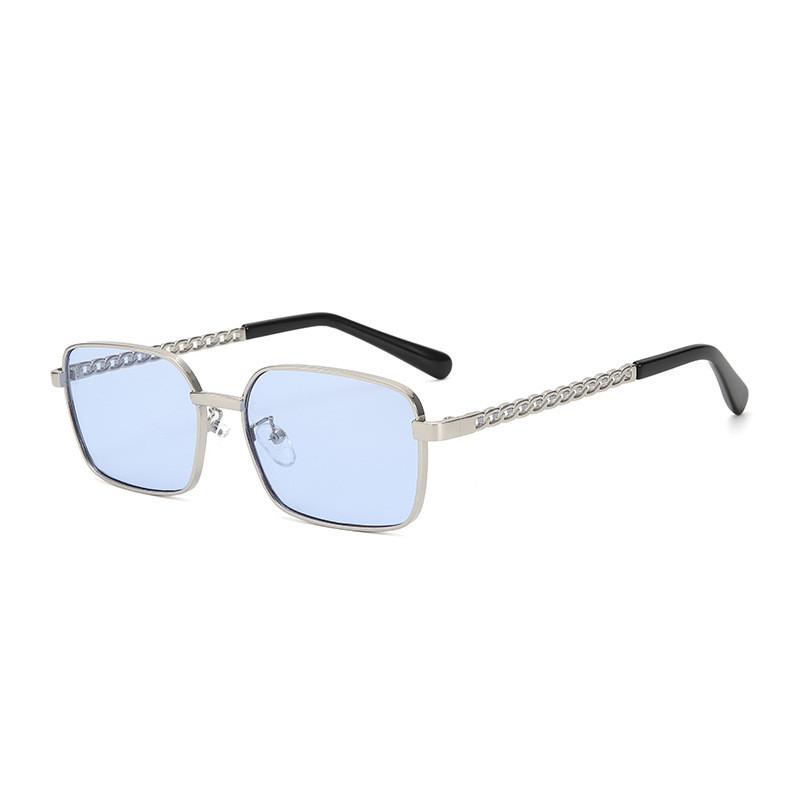 

New Geometric Metal Sunglasses For Men Women With Uv400 Protection For Outdoor Travel And Fashion Style SilverBlueLens