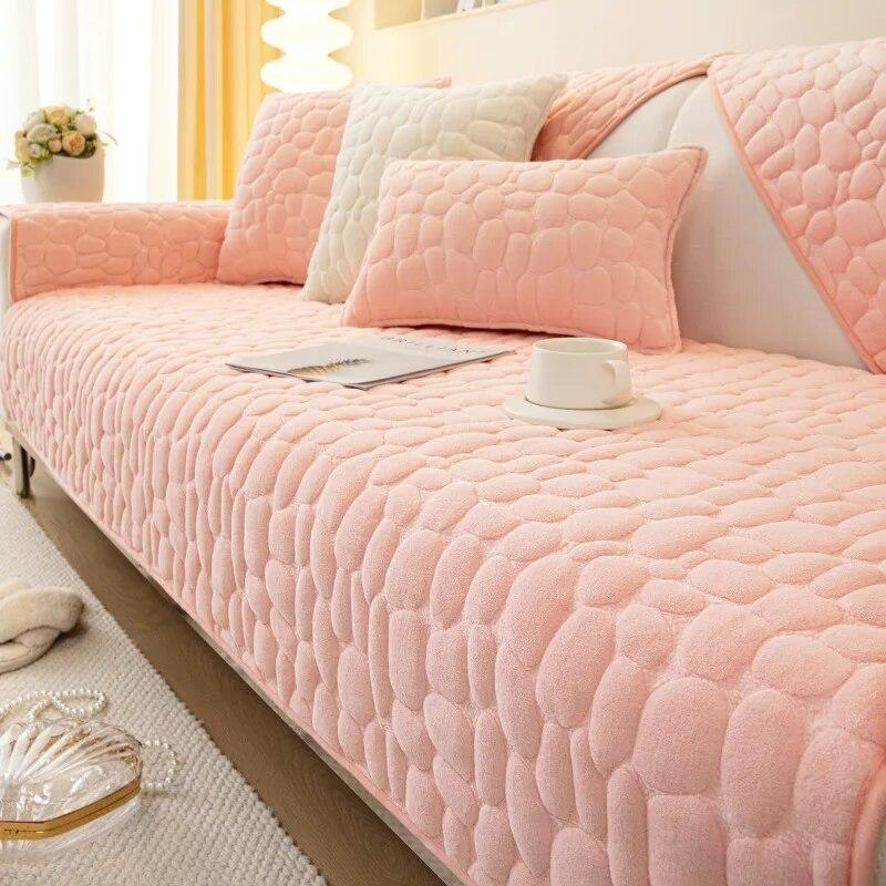 White Sofa Cover Stone Pattern Plush Anti-slip Couch Cushion Towel Living Room Universal Armchair Slipcover Blanket Cover 3 Seat
