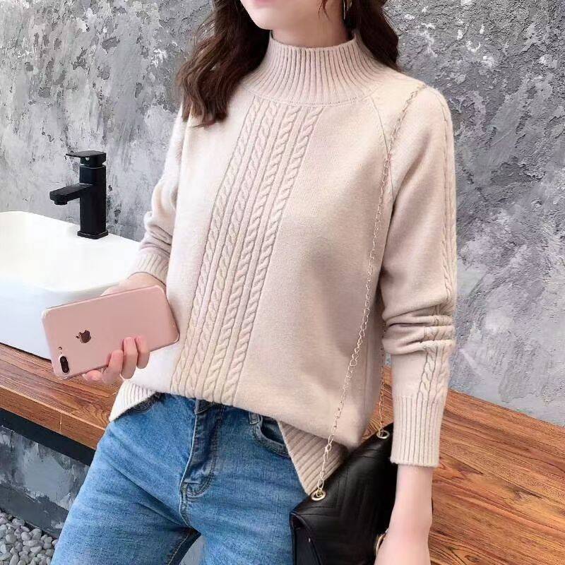 Autumn Warm Knitted Half Turtleneck Sweater Women Casual Soft Polo-neck Jumper Slim Knitted Sweater Winter  Elasticity Pullovers