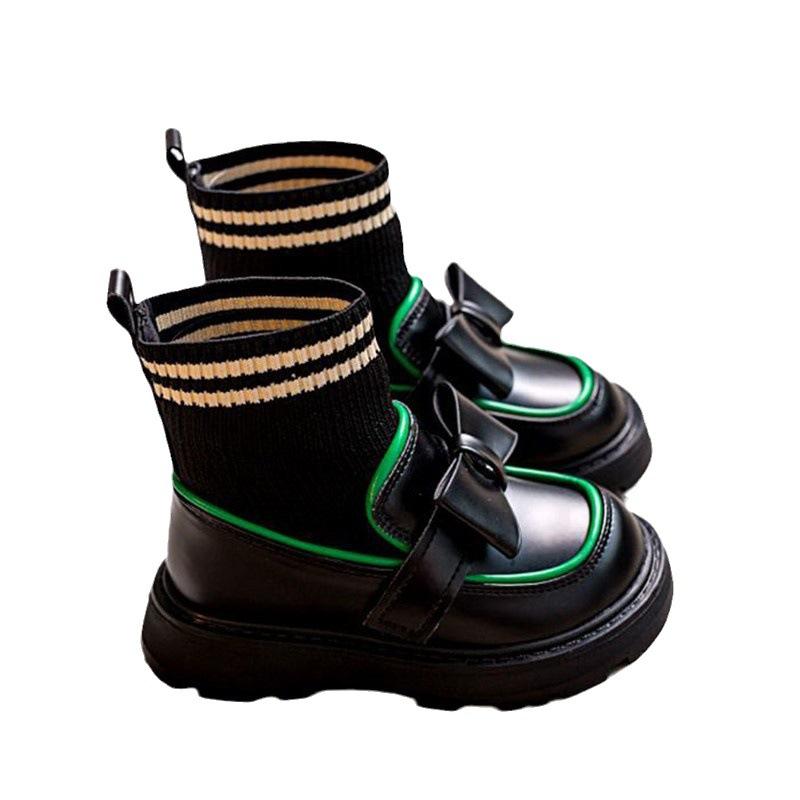 Neue schwarze Martin-Stiefel für Kinder im Frühling und Herbst mit Flyknit-Elastizität für Socken und Stiefel