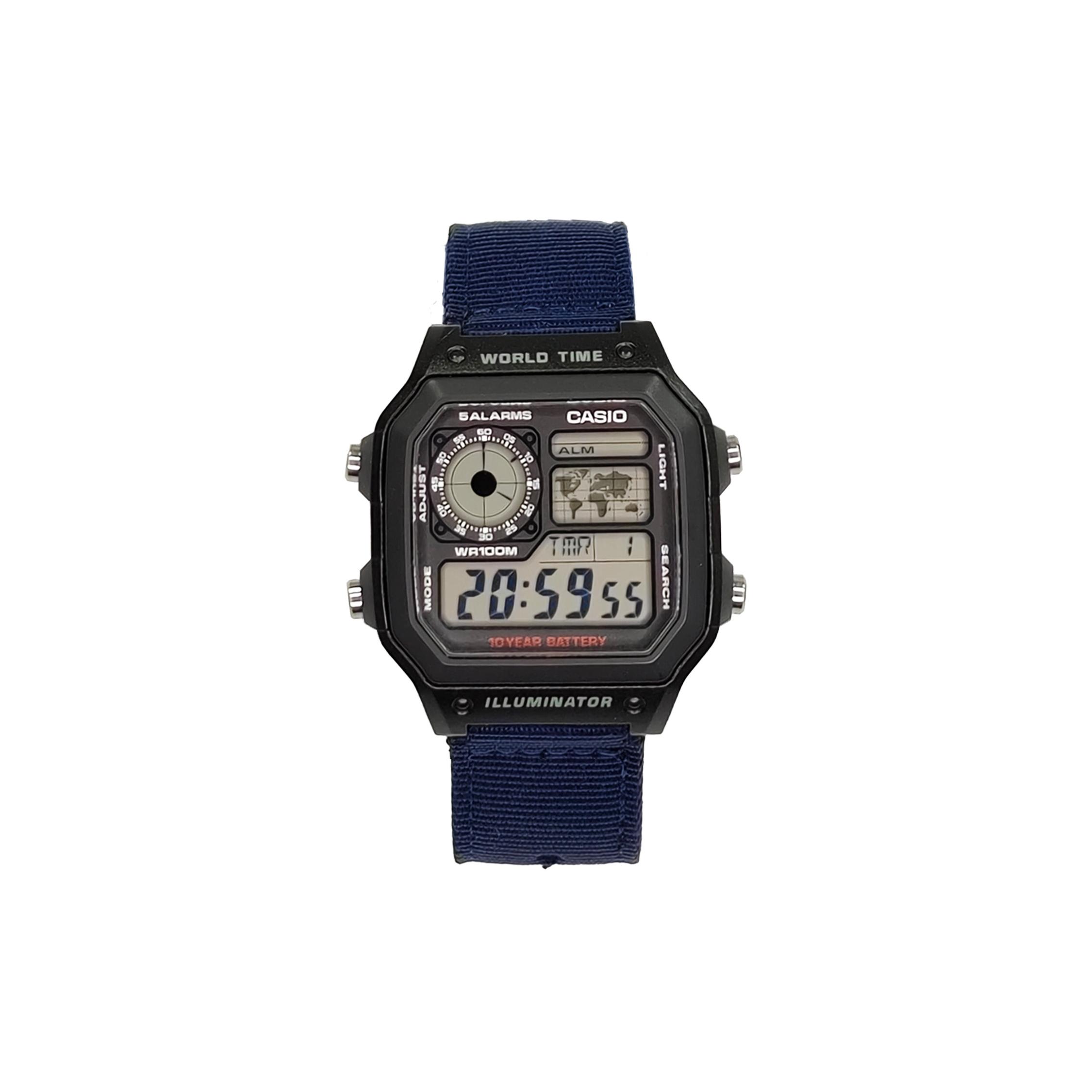 CASIO Unisex YOUTH Black Watch AE-1200WH-1A(Watch3--) Black Block Nylon Blue