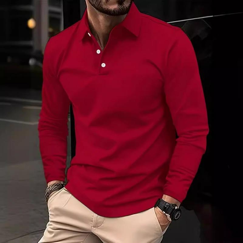 Purely Button-down Polo Shirt European and American Men's Daily Casual Lapel Long-sleeved Polo Jersey