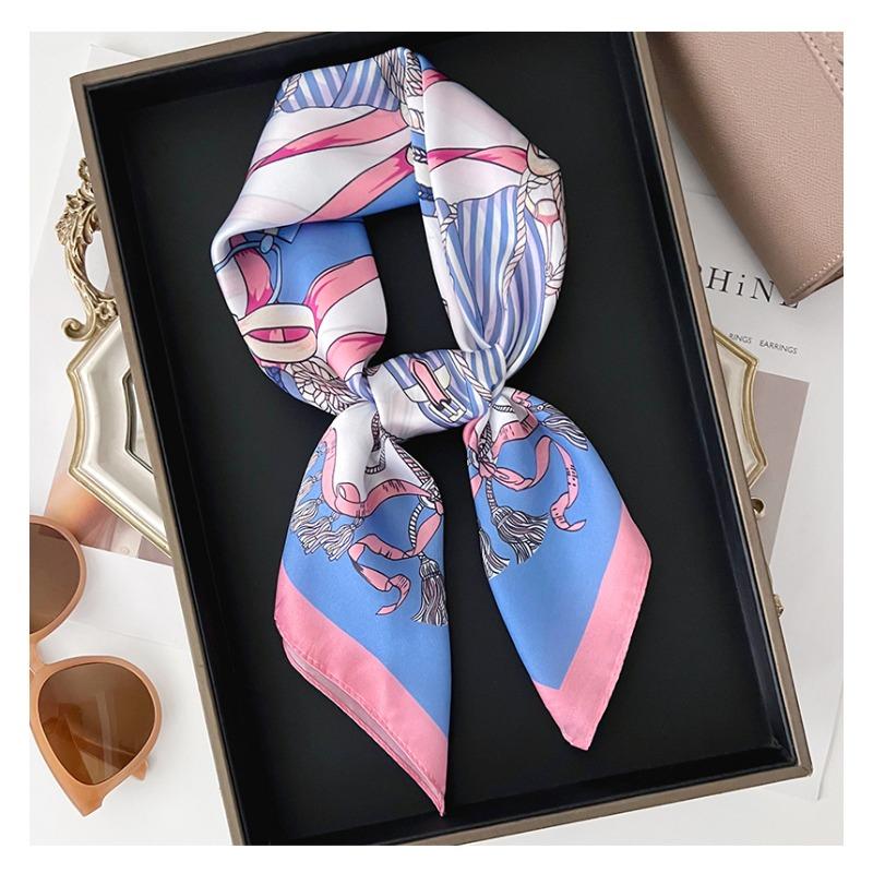 Women Korean Style Knot Print Versatile Small Square Scarf Fashion Decorative Neck Scarf
