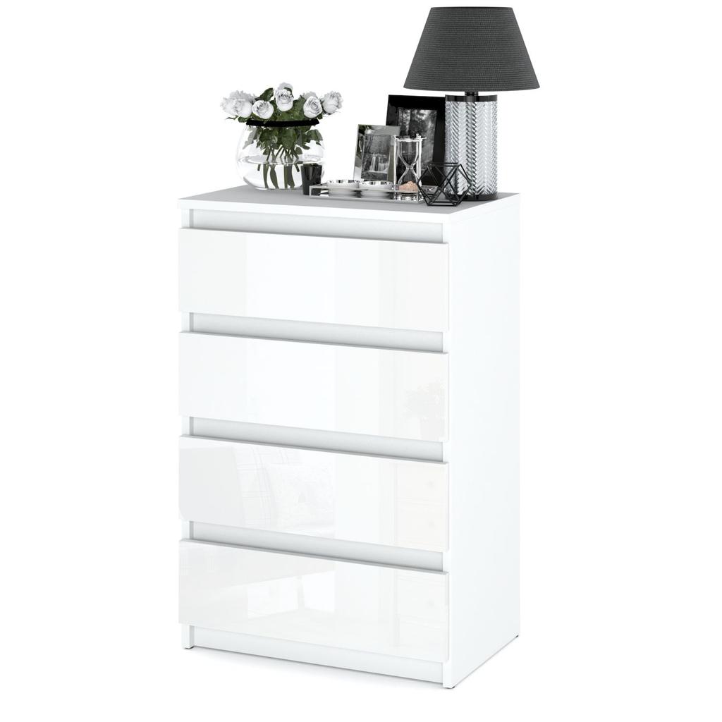 Glossy White Chest of Drawers with 4 Drawers 60cm TV Cabinet Furniture for Living Room Bedroom