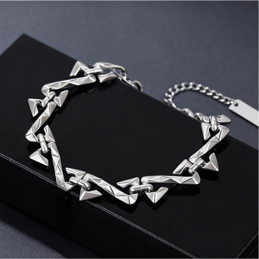 Rock Punk Chain Bracelet for Men,Silver Tone Stainless Steel Chunky Adjustable Chain Wristband,Hip Hop Streetwear Jewelry