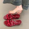 Soft Leather Version~ New Gentle Slope Heel Beautiful Outer Wear Cool Slippers Women's Thick Bottom One Pedal Bow Open-toed Sandals