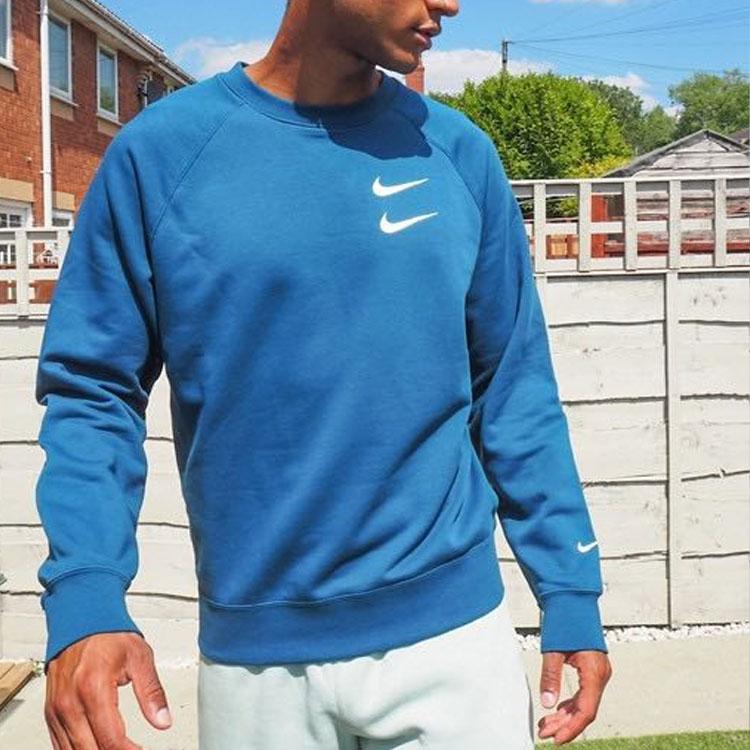 Nike Embroidered Swoosh Crew Neck Sweatshirt Men Tops Black Blue CJ4872-455