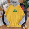 Women's Hooded Drawstring Stitching Collision Color Long-Sleeved Sweatshirt